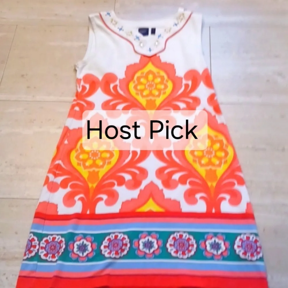 Rafaella Multi-Color Design Print Midi Cotton Dress